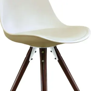 Soho Vanilla Plastic Dining Chair with Pyramid Dark Wood Legs