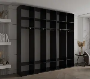 Sleek Inova I Hinged Door Wardrobe H2370mm W2500mm D470mm - Modern Black Finish with Gold Vertical Metal Handles