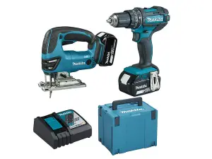 Makita 18V LXT Combi Drill and Jigsaw Twin Pack with Batteries and Charger