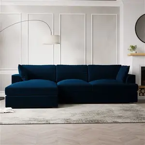 Navy Velvet Left Hand 4 Seater Corner Sofa - August