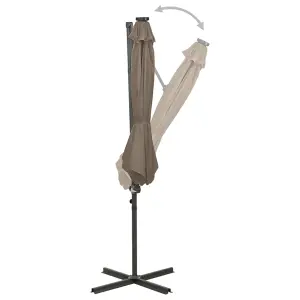 Berkfield Cantilever Umbrella with Pole and LED Lights Taupe 300 cm