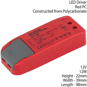 RED 12V DC 12W Constant Voltage LED Driver / Transformer Light Power Converter