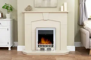 Adam Abbey Fireplace in Stone Effect with Blenheim Electric Fire in Chrome, 48 Inch