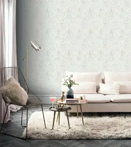 Arthouse White Silver Grey Moroccan Damask Textured Heavy Vinyl Wallpaper Exotic