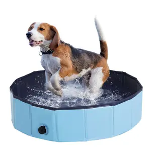 PawHut Pet Paddling Pool Cat Dog Indoor/ Outdoor Foldable 80cm Diameter Blue