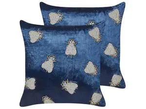 Set of 2 Cushions PENTAS Velvet 45 x 45 cm Animal Embroidery Navy Blue