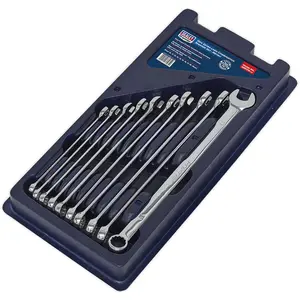 10-Piece Extra Long Combination Spanner Set - Metric Sizes 10mm to 19mm