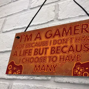 Red Ocean Funny GAMER Bedroom Sign Hanging Plaque Gamer Novelty Gifts For Son Brother Birthday Xmas Gift