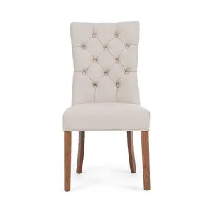 Francois Cream Fabric Dark Oak Leg Dining Chairs (Pair)