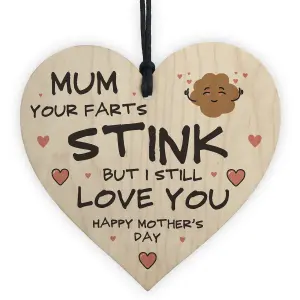 Funny Mothers Day Gift Wood Heart FART Gift For Mum From Daughter Son Rude Joke Gift