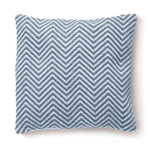 Woven Indoor Outdoor Washable Herringbone Cosy Cushion Denim Blue - 45cm x 45cm