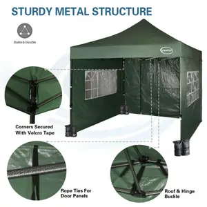 MCC Direct Maximus 3x3 Heavy Duty Pop up Green Gazebo With Sides