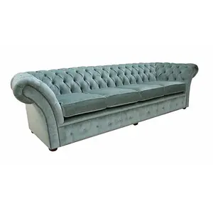 Chesterfield 4 Seater Sofa Settee Velluto Lawn Green Fabric In Balmoral Style