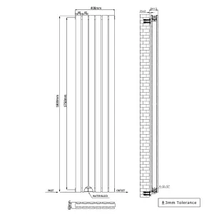 Right Radiators 1800x408 mm Vertical Double Flat Panel Designer Radiator Black