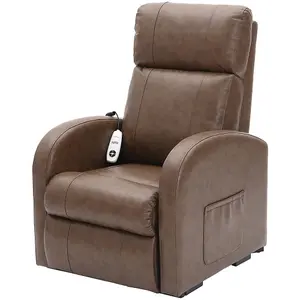 Single Motor Rise and Recline Lounge Chair - Nutmeg PU Leather Material