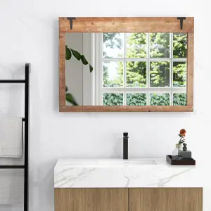 COSTWAY Rustic Decorative Mirror 100 cm x 70 cm Rectangle Wooden Wall Mirror