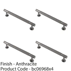 4 PACK - Knurled Bar Door Pull Handle 190 x 13mm 160mm Fixing Centres Anthracite Grey