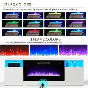 White Electric Fire Suite, Fireplace and White Surround Set Fireplace TV Stand 12 Mood Light Colors