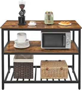 VASAGLE Kitchen Island with Spacious Countertop, Stable Steel Frame Baker Rack, Industrial Kitchen Shelf, Rustic Brown and Black