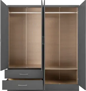 Nevada 4 Door 2 Drawer Mirrored Wardrobe in 3D Effect Grey Finish