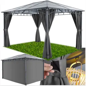 Gazebo Caracas - 3 x 3 m, 4 side panels, weather & UV-resistant, translucent roof - grey