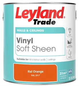 Leyland Trade Vinyl Soft Sheen Walls & Ceilings Emulsion Paint Ral Orange (RAL 2017) - 2.5L