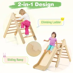 Costway 2-in-1 Triangle Climbing Set Wooden Indoor Outdoor Climbing Toy for Kids 3+