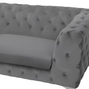 3 Seater Velvet Fabric Sofa Grey SOTRA