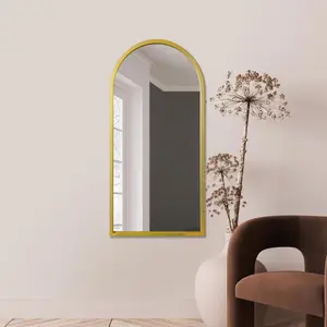 MirrorOutlet Arcus - Gold Metal Framed Arched Wall Mirror 47" X 23.5" (120CM X 60CM)