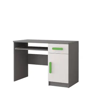 Dynamic Grey and White Computer Desk H760mm W1100mm D500mm - Lime Handles for Energetic Workspaces