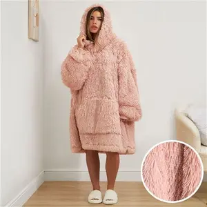 Sienna Fluffy Hoodie Blanket - Blush