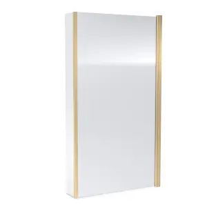 Contemporary 6mm Toughened Safety Glass Square Hinged Bath Screen with Fixed Return - 1430 x 795 x 24mm - Brushed Brass