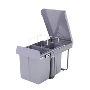 Grey 40L Cabinet Integrated Pull Out Kitchen Waste Bin Under Counter Storage