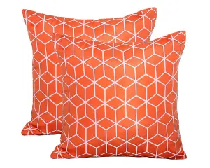 Pair of Outdoor Garden Sofa Chair Furniture Scatter Cushions - Orange Geometric