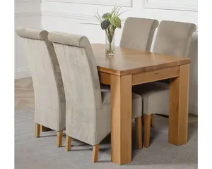 Dakota 127 x 82 cm Chunky Oak Small Dining Table and 4 Chairs Dining Set with Montana Grey Fabric Chairs