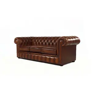 Chesterfield 3 Seater Antique Tan Real Leather Sofa Bespoke In Classic Style