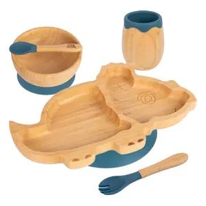 5pc Bamboo Dinosaur Baby Weaning Set - Navy Blue