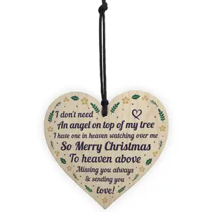 Christmas Memorial Decoration Hanging Wooden Heart Memorial Plaque For Mum Dad Nan