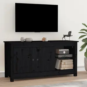 Berkfield TV Cabinet Black 103x36.5x52 cm Solid Wood Pine