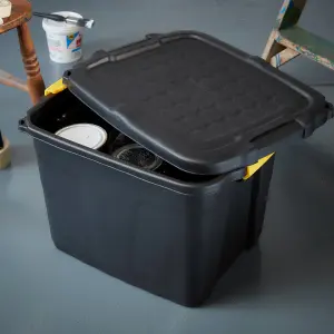 Strata Heavy duty Black 42L Plastic Stackable Storage box & Lid