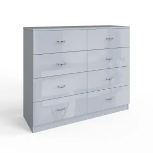 Grey Gloss 8 Drawer Chest Of Drawers 4+4 Bedroom Furniture