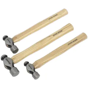 Professional 3 Piece Ball Pein Hammer Set with Hickory Shafts - 12oz, 1lb, 1.5lb