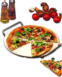 33cm Round Pizza Stones with Stand Pizza Stone and Pizza Cutter Set Heavy Duty Ceramic Large Pizza Baking Stone Pizza Tray