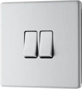 BG Electrical FBS42 Nexus Screwless Flat-Plate Double Light Switch Brushed Steel 2 Way 10A