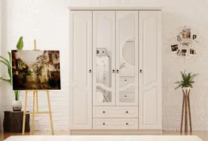 CHLOE 4 Door 2 Drawer Mirrored White Wardrobe