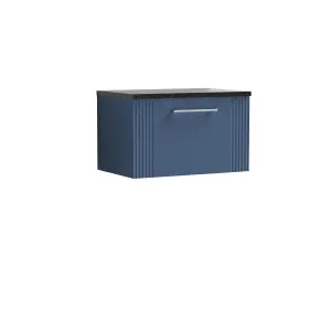 Retro 1 Drawer Wall Hung Vanity Unit with Sparkling Black Laminate Worktop - 600mm - Satin Blue - Balterley