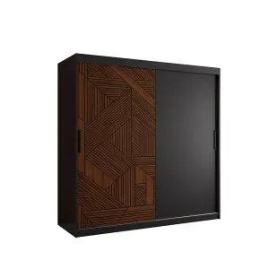 Sophisticated Marsylia Sliding Door Wardrobe W1800mm H2000mm D620mm - Black & Dark Walnut, Ample Storage, Modern Design