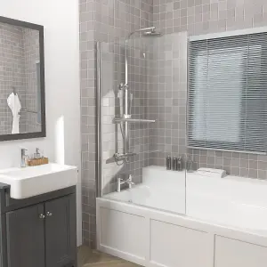 Rinse 800x1400 Square Pivot Bath Shower Screen 6mm Easy Clean Glass Screen Reversible Door Panel Chrome with Towel Rail