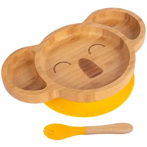 Bamboo Koala Baby Weaning Plate & Fork Set - Yellow