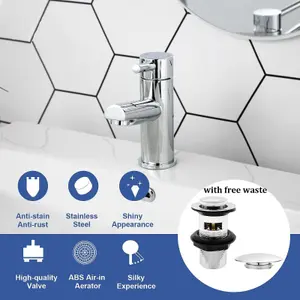 BATHWEST Bathroom Basin Sink Mixer Taps & Waste Chrome Mono Basin Tap Mixer Single Lever